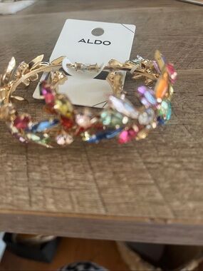 New ALDO gold hoop earrings 2” colorful multi-faceted crystal rhinestones